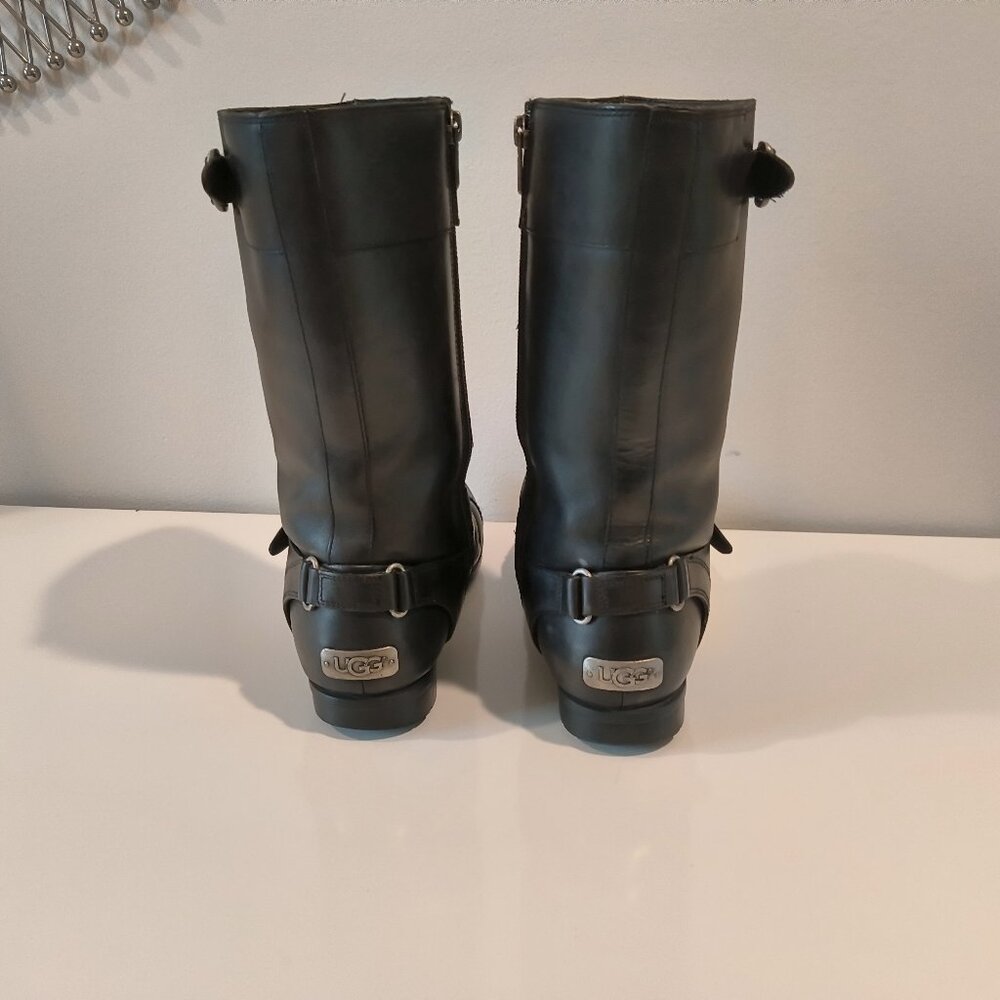 UGG  Black leather tall boots full-length side zipper Size 8